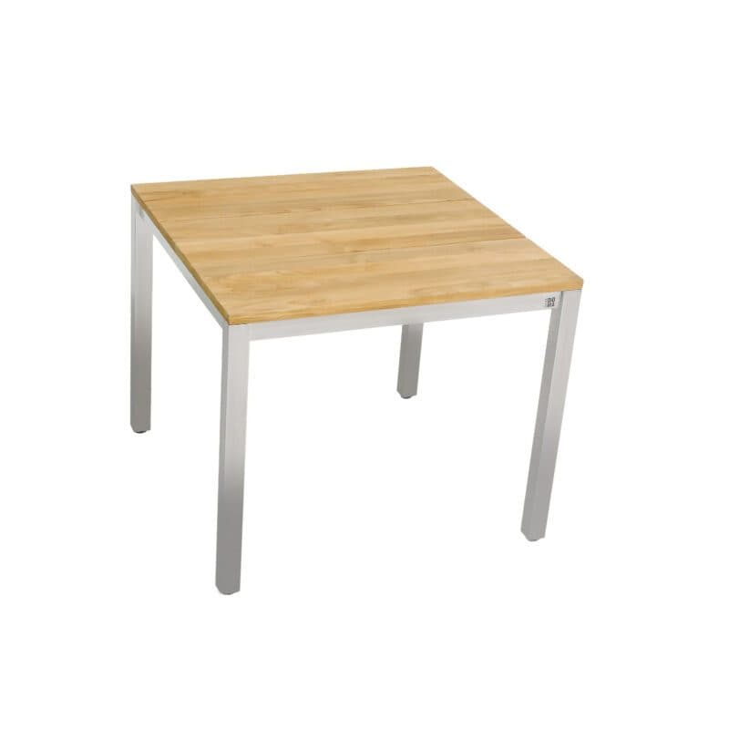 CASA DOMA "Varano" Gartentisch 90x90 cm, Gestell Edelstahl gebürstet, Tischplatte Teak – 3 Planken