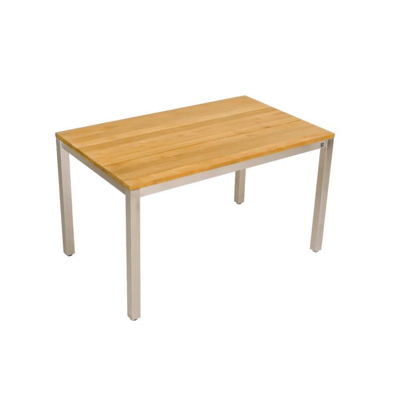 CASA DOMA "Varano" Gartentisch 130x80 cm, Gestell Edelstahl gebürstet, Tischplatte Teak – 3 Planken