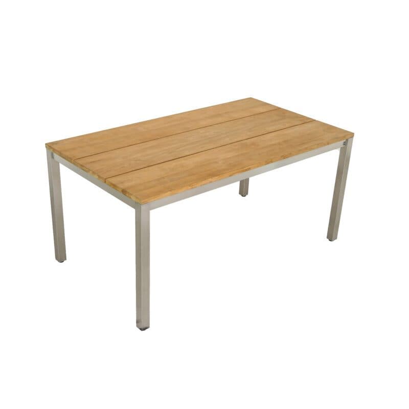 CASA DOMA "Varano" Gartentisch 160x90 cm, Gestell Edelstahl gebürstet, Tischplatte Teak – 3 Planken