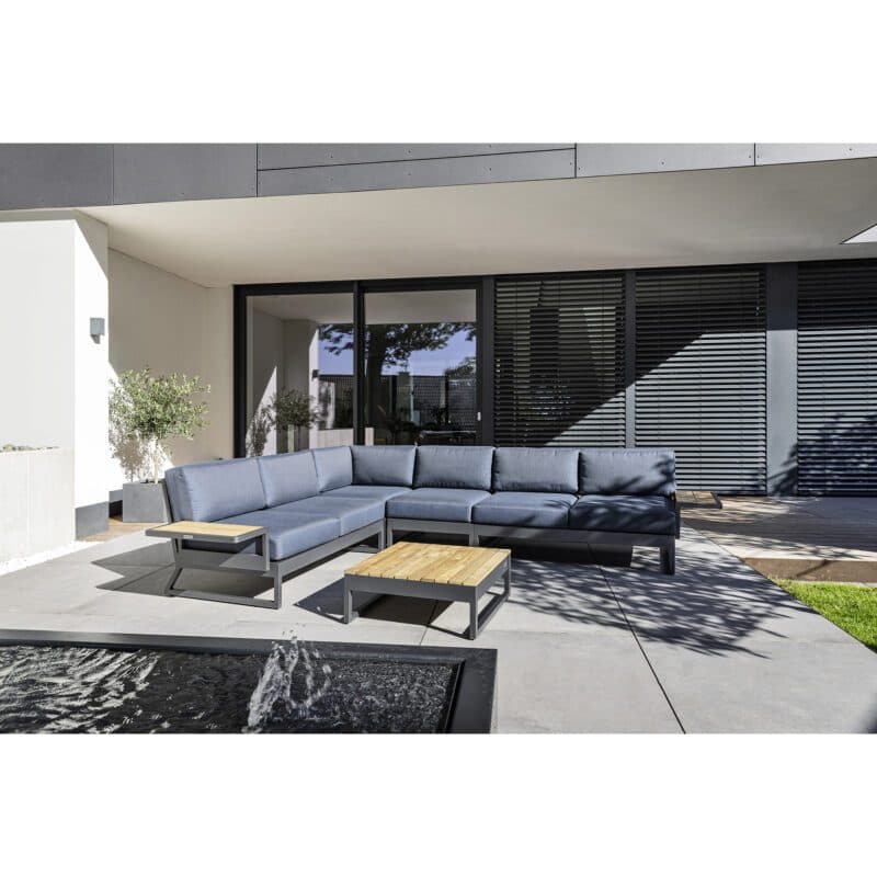 Kettler "Ocean Skid Platform" Loungeset 4-teilig, Alu anthrazit matt, Bezug Agora® brisa plus Universalablagen und Loungetisch