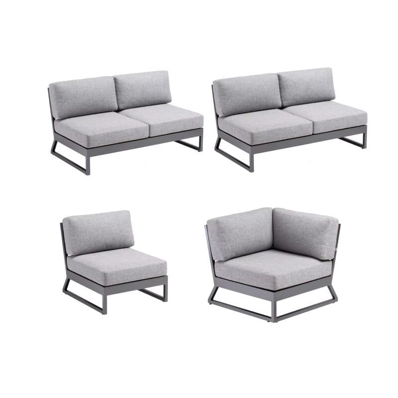 Kettler "Ocean Skid Platform" Loungeset 4-teilig, Alu anthrazit, Bezug Olefin hellgrau meliert