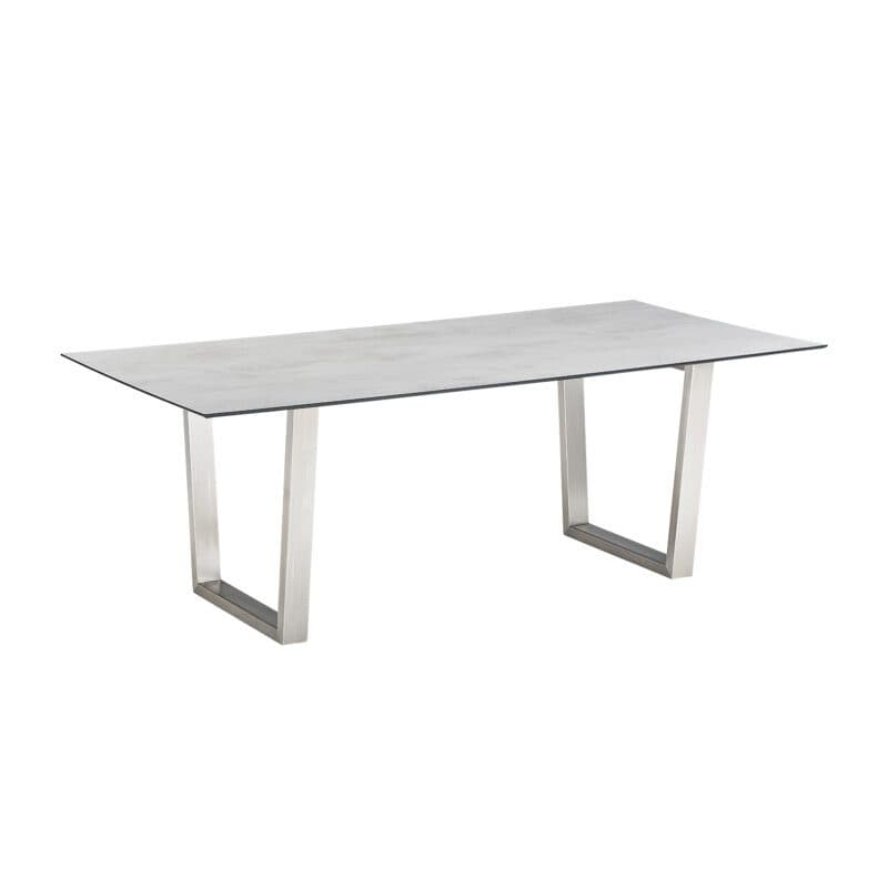 CASA DOMA "Falerna" Kufentisch 210x100 cm, Gestell Edelstahl, Tischplatte HPL Chromix silber