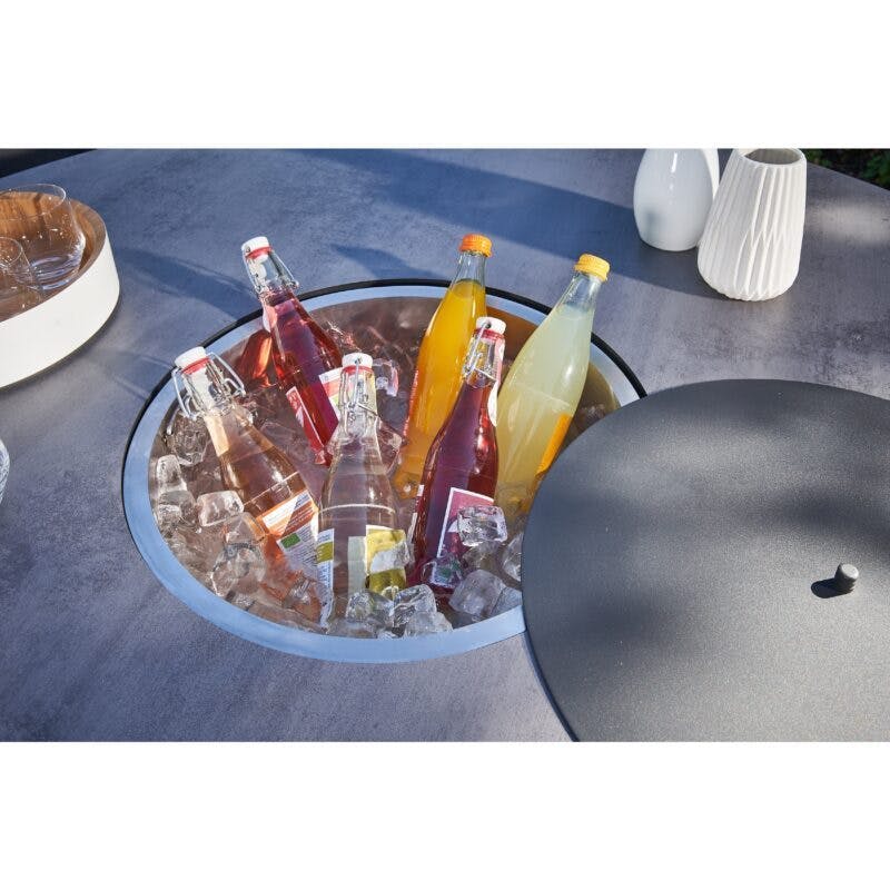 CASA DOMA "Rosano" Tisch 138 cm, Edelstahl anthrazit, HPL Chromix silber mit Flaschenkühler und Abdeckung