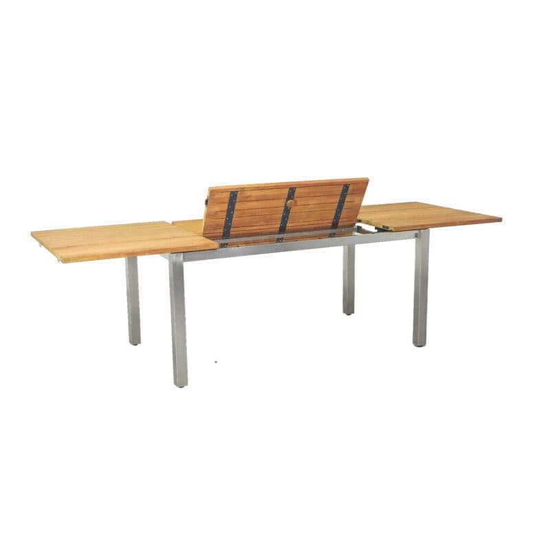 CASA DOMA "Varano" Ausziehtisch 160/260x90 cm, Gestell Edelstahl gebürstet, Tischplatte Teak
