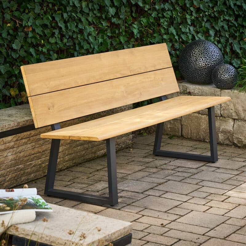 CASA DOMA "Varano" Gartenbank 190 cm, Gestell Edelstahl anthrazit, Sitzfläche Teak