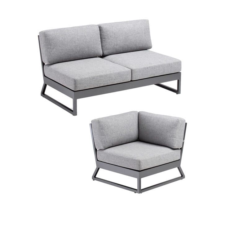Kettler "Ocean Skid Platform" Loungeset 2-teilig, Alu anthrazit, Bezug Olefin hellgrau meliert