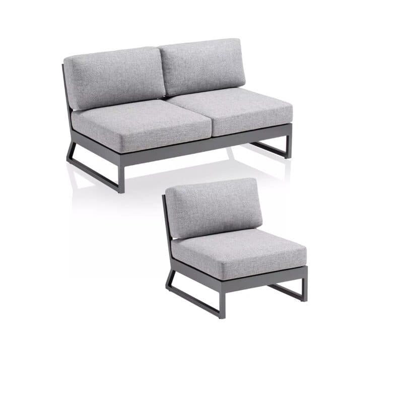 Kettler "Ocean Skid Platform" Loungeset 2-teilig, Alu anthrazit, Bezug Olefin hellgrau meliert