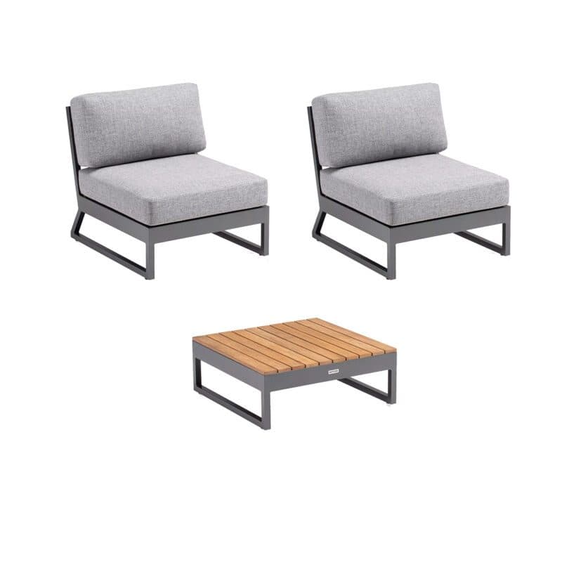 Kettler "Ocean Skid Platform" Loungeset 3-teilig, Alu anthrazit, Bezug Olefin hellgrau meliert