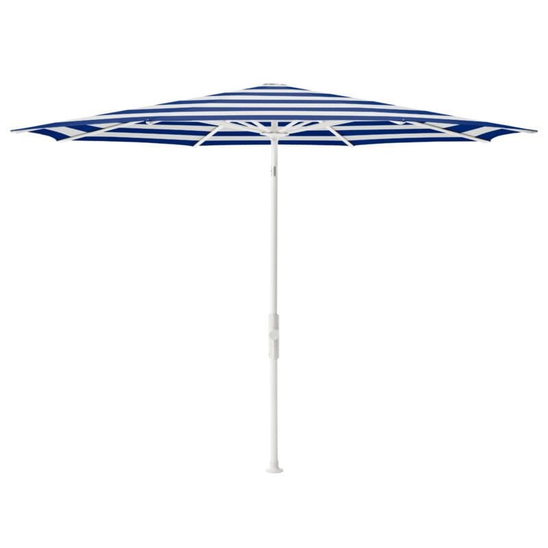 Glatz "Twist", Sonnenschirm, Gestell matt weiss, rund, Dessin 602 - Blue Stripe (© by GLATZ AG, Schweiz)