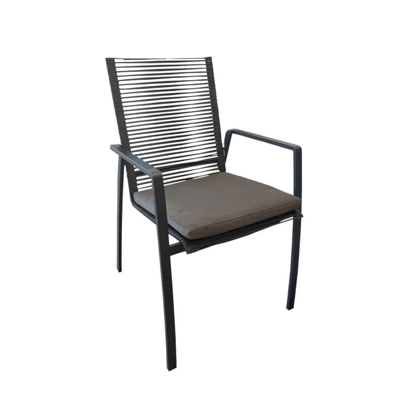 CASA DOMA "Mineo" Stapelstuhl Edelstahl anthrazit, Rope anthrazit, mit Sitzkissen Arashi grau, 44 x 44 x 3 cm