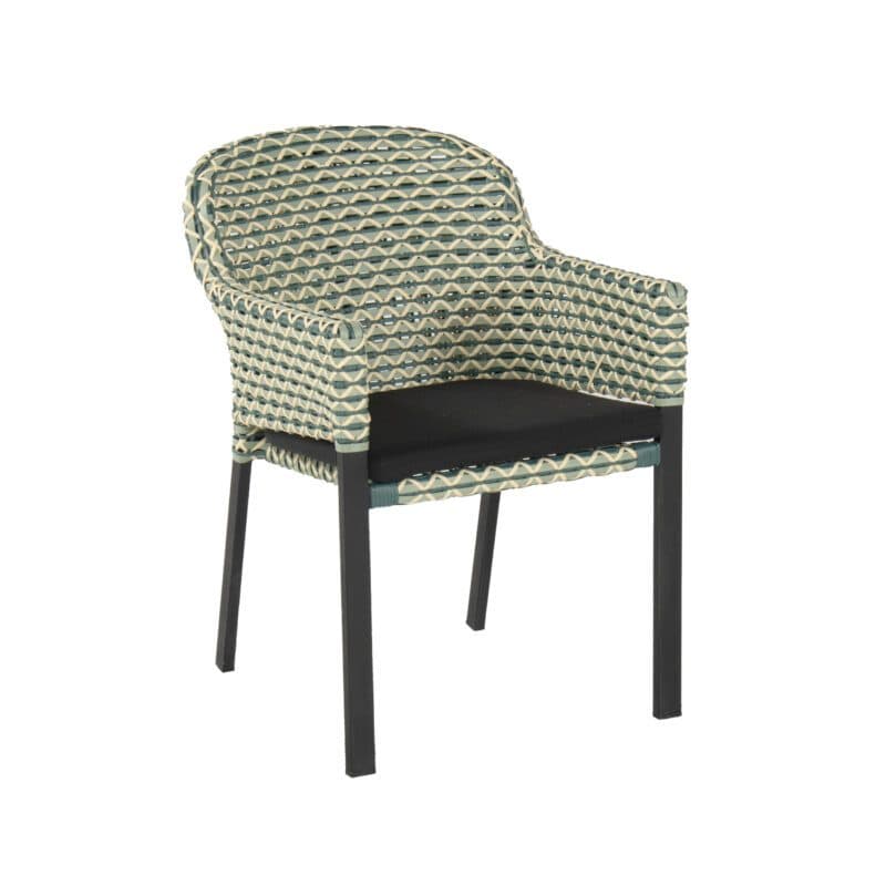 Hartman "Kelly" Diningsessel, Gestell Aluminium carbon black, Sitzfläche Polyrattan Emerald green, Kissen Havana dark grey