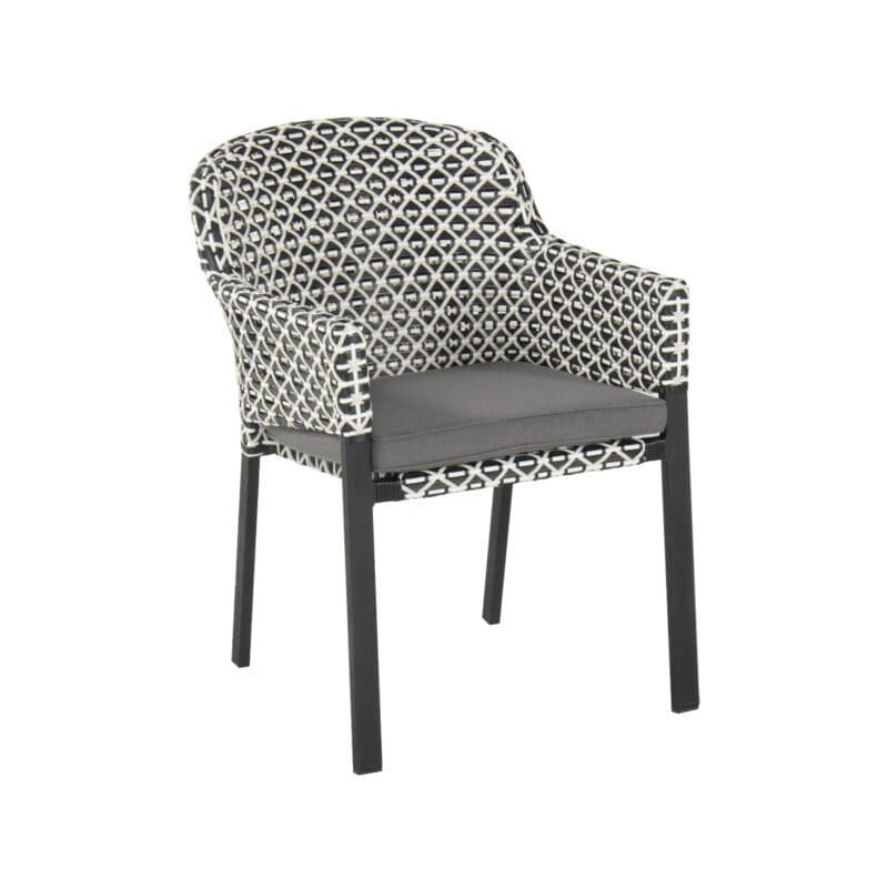 Hartman "Kelly" Diningsessel, Gestell Aluminium carbon black, Sitzfläche Polyrattan White&Black, Kissen Havana dark grey