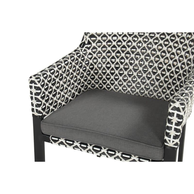 Hartman "Kelly" Diningsessel, Gestell Aluminium carbon black, Sitzfläche Polyrattan White&Black, Kissen Havana dark grey