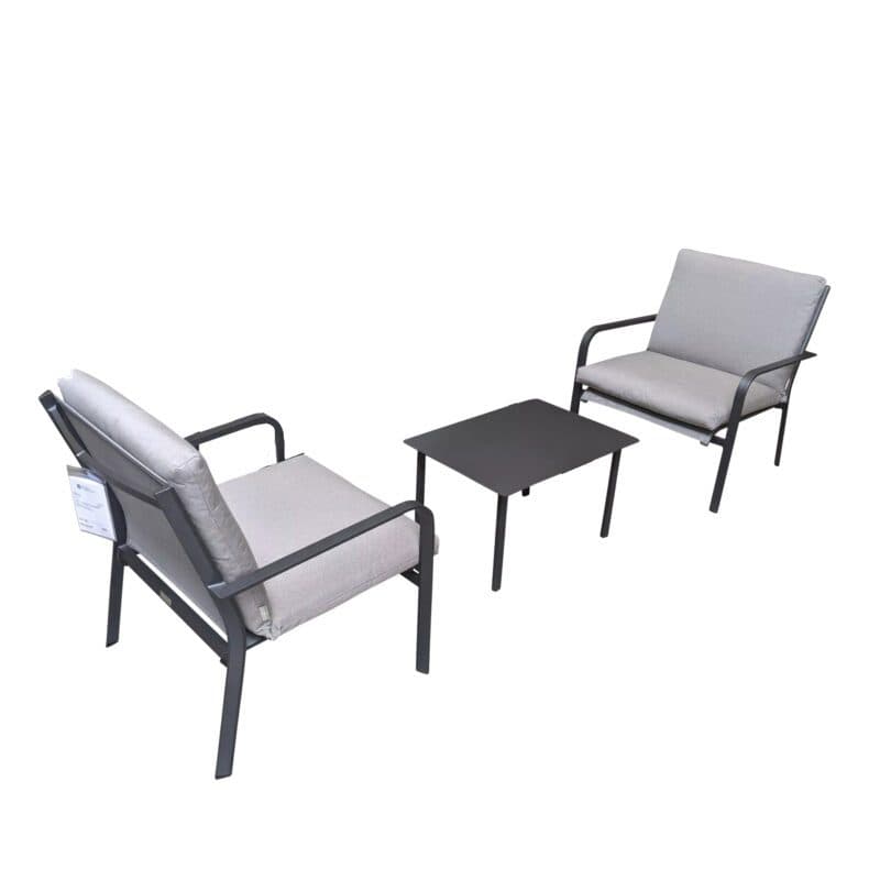 Jati&Kebon "Dransy" Loungeset mit Loungesessel und Tisch, Aluminium eisengrau, Textilgewebe silbergrau mit Auflagen Silver Grey Basic