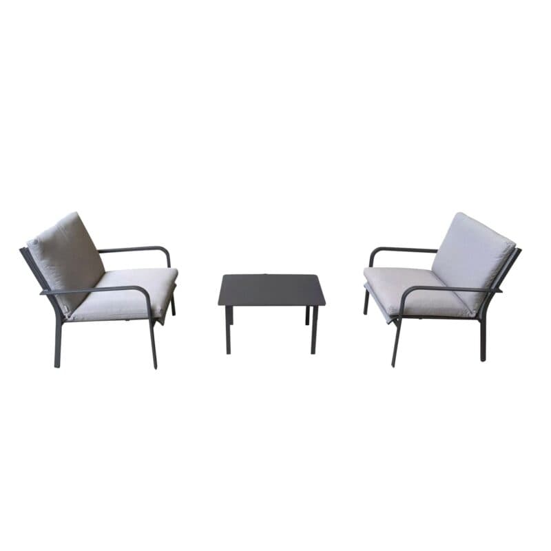 Jati&Kebon "Dransy" Loungeset mit Loungesessel und Tisch, Aluminium eisengrau, Textilgewebe silbergrau mit Auflagen Silver Grey Basic