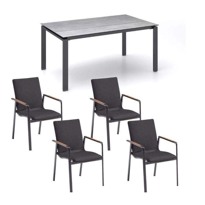 Kettler Gartenmöbel-Set mit Stapelstuhl "Diamond" und Tisch "Float" 160x95 cm, Alu anthrazit, HPL Grau mit Fräsung