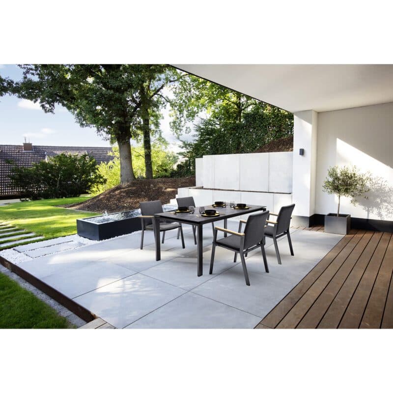 Kettler Gartenmöbel-Set mit Stapelsessel gepolstert "Rasmus" und Tisch "Float" 160x95 cm, Alu anthrazit, Tischplatte HPL