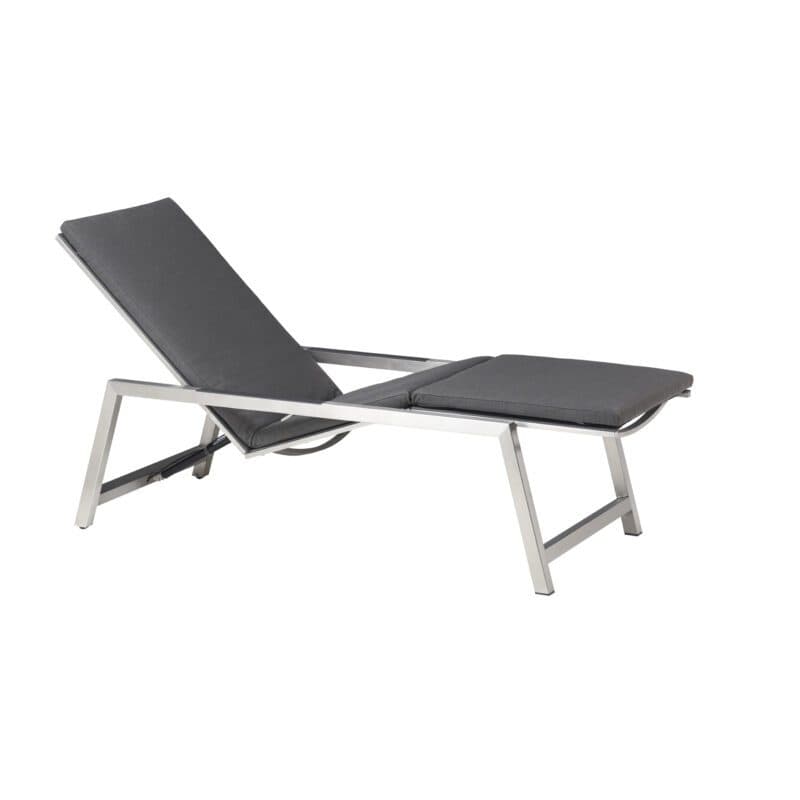 CASA DOMA "Mineo" Move Sonnenliege, Gestell Edelstahl gebürstet, Textilgewebe Sunproof® Sling schwarz/silber, Armlehnen Alu anthrazit, hier mit Auflage Arashi grau