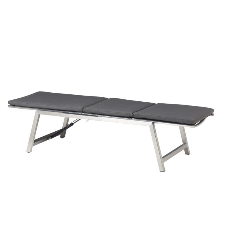 CASA DOMA "Mineo" Move Sonnenliege, Gestell Edelstahl gebürstet, Textilgewebe Sunproof® Sling schwarz/silber, Armlehnen Alu anthrazit, hier mit Auflage Arashi grau