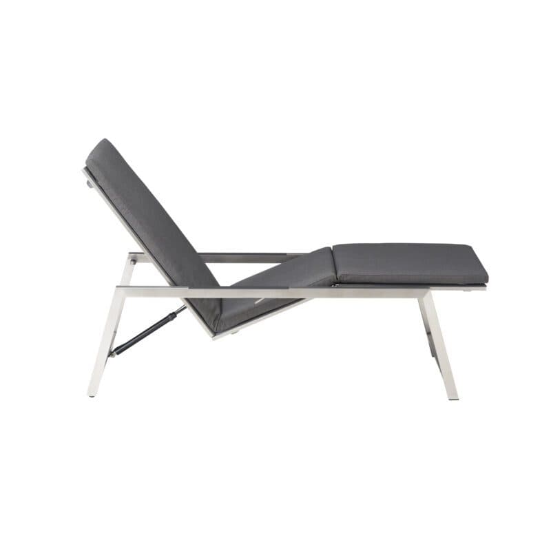 CASA DOMA "Mineo" Move Sonnenliege, Gestell Edelstahl gebürstet, Textilgewebe Sunproof® Sling schwarz/silber, Armlehnen Alu anthrazit, hier mit Auflage Arashi grau