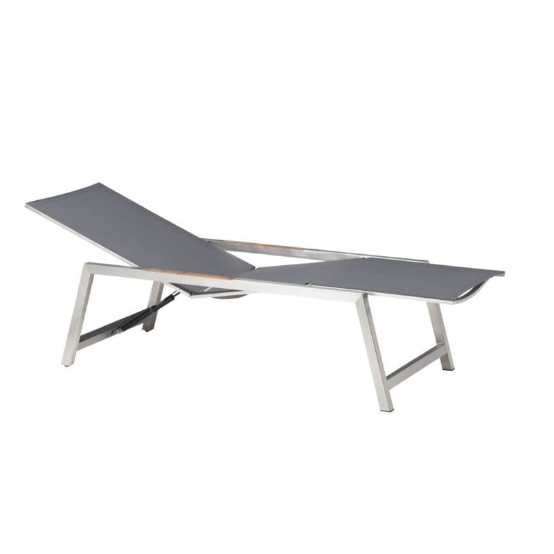 CASA DOMA "Mineo“ Move Sonnenliege, Gestell Edelstahl gebürstet, Textilgewebe Sunproof® Sling schwarz/silber, Armlehnen Teak