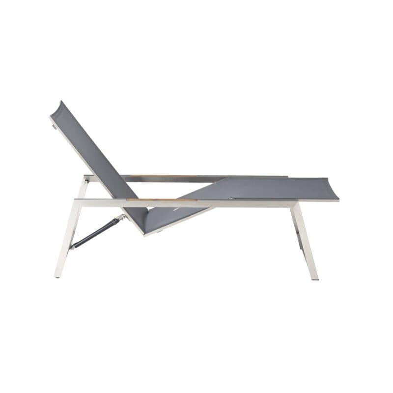 CASA DOMA "Mineo“ Move Sonnenliege, Gestell Edelstahl gebürstet, Textilgewebe Sunproof® Sling schwarz/silber, Armlehnen Teak