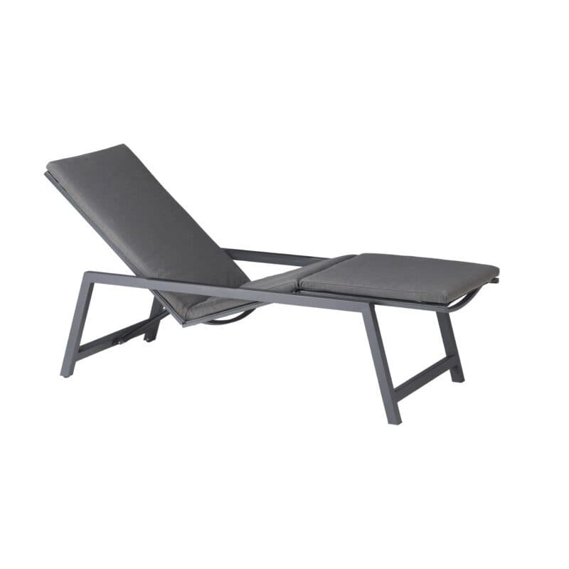 CASA DOMA "Mineo" Move Sonnenliege, Gestell Edelstahl anthrazit, Textilgewebe Sunproof® Sling schwarz/silber, Armlehnen Alu schwarz, hier mit Auflage Arashi grau
