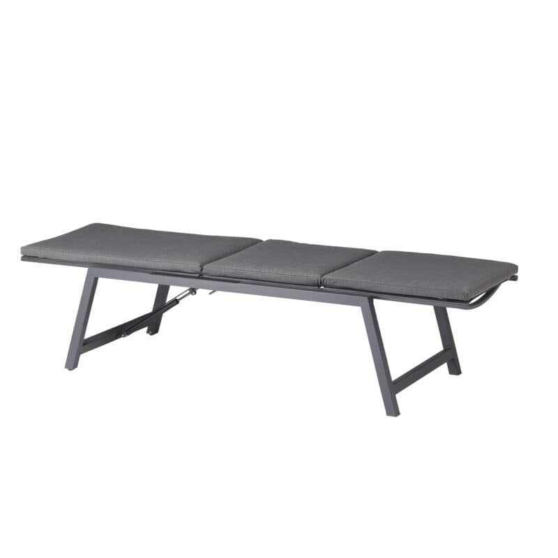 CASA DOMA "Mineo" Move Sonnenliege, Gestell Edelstahl anthrazit, Textilgewebe Sunproof® Sling schwarz/silber, Armlehnen Alu schwarz, hier mit Auflage Arashi grau