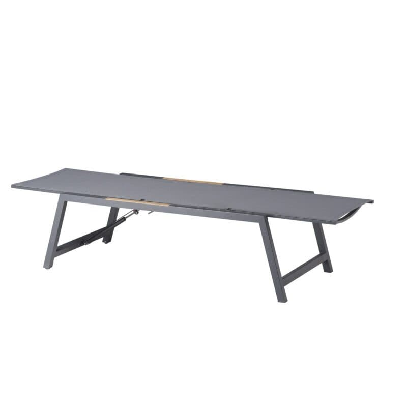 CASA DOMA "Mineo" Move Sonnenliege, Gestell Edelstahl anthrazit, Textilgewebe Sunproof® Sling schwarz/silber, Armlehnen Teak