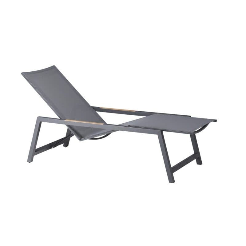 CASA DOMA "Mineo" Move Sonnenliege, Gestell Edelstahl anthrazit, Textilgewebe Sunproof® Sling schwarz/silber, Armlehnen Teak