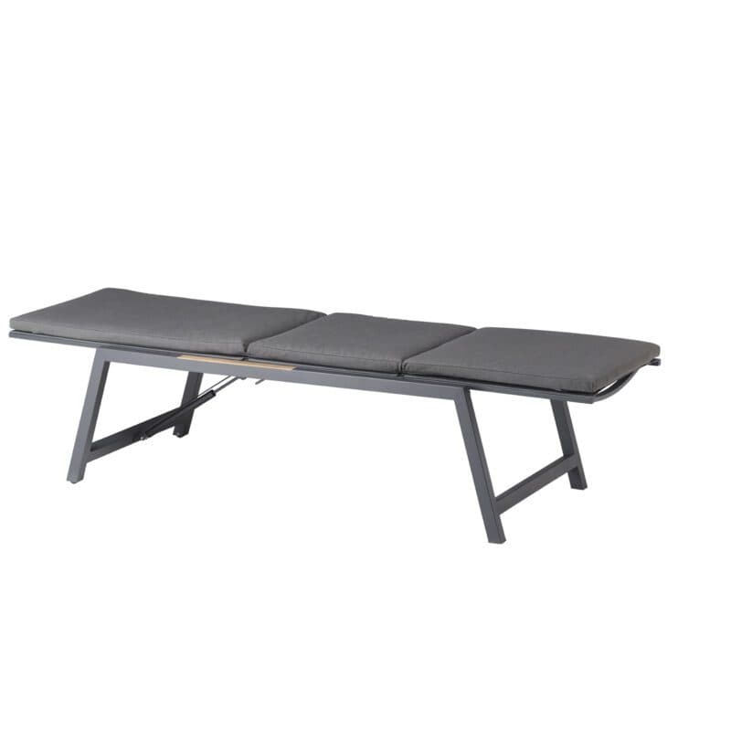 CASA DOMA "Mineo" Move Sonnenliege, Gestell Edelstahl anthrazit, Textilgewebe Sunproof® Sling schwarz/silber, Armlehnen Teak, hier mit Auflage Arashi grau