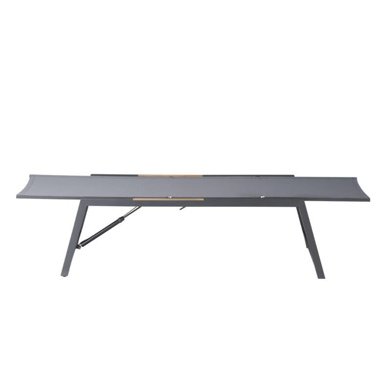 CASA DOMA "Mineo" Move Sonnenliege, Gestell Edelstahl anthrazit, Textilgewebe Sunproof® Sling schwarz/silber, Armlehnen Teak