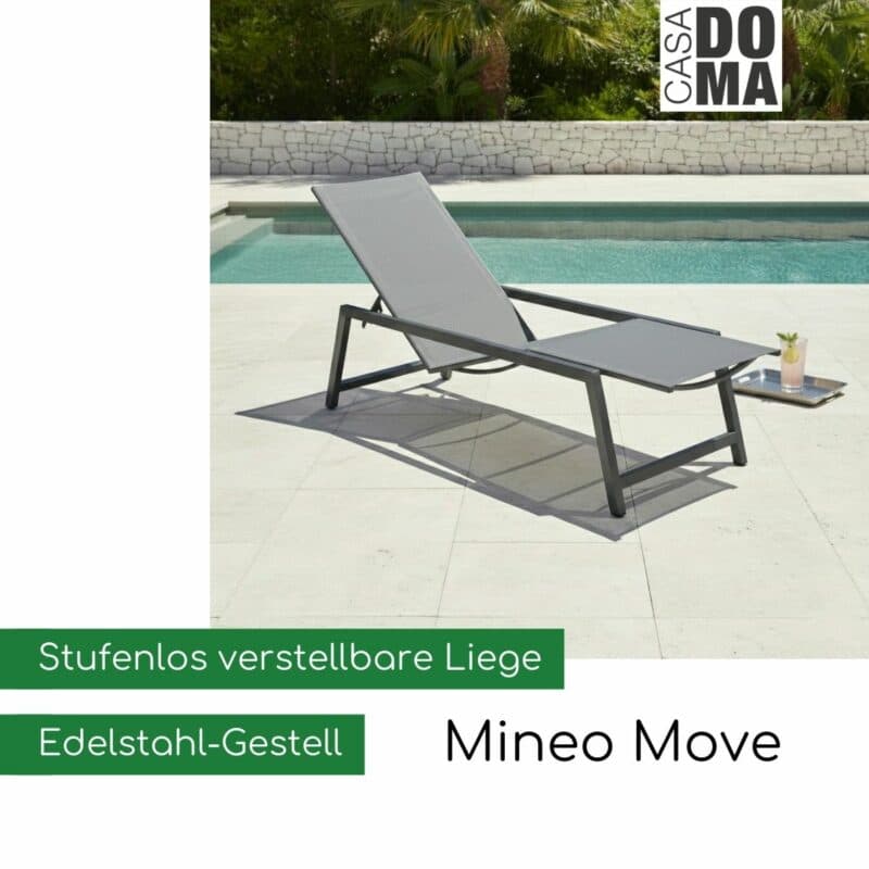 CASA DOMA "Mineo" Move Sonnenliege, Edelstahl anthrazit mit Aluminium-Armlehnen (Bild KI-generiert)