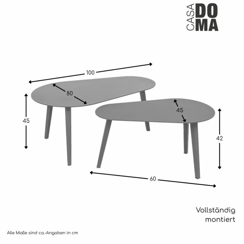 CASA DOMA "Arista" Loungetisch-Set 2-teilig, Beine rund/eckig, Maße in cm