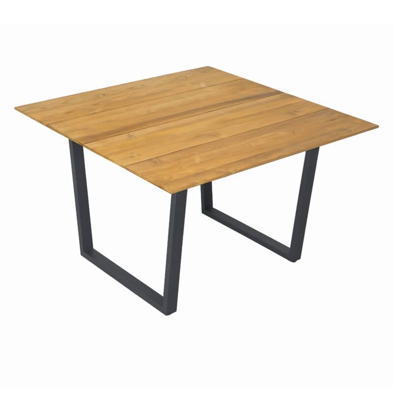 CASA DOMA "Falerna" Kufentisch 120 x 120 cm, Gestell Edelstahl anthrazit, Tischplatte Teakholz
