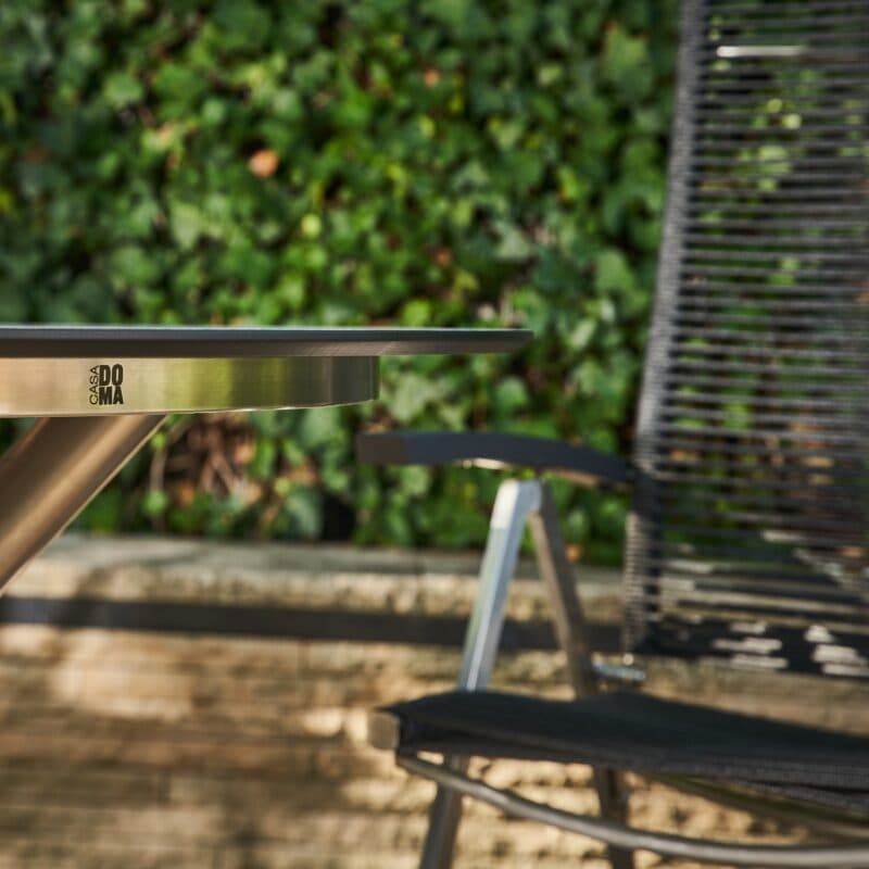 CASA DOMA "Mineo/Perano" Gartenmöbel-Set 5-tlg., Gestelle Edelstahl gebürstet, Sitzfläche Rope anthrazit, Armlehnen Aluminium, Gartentisch mit HPL-Tischplatte