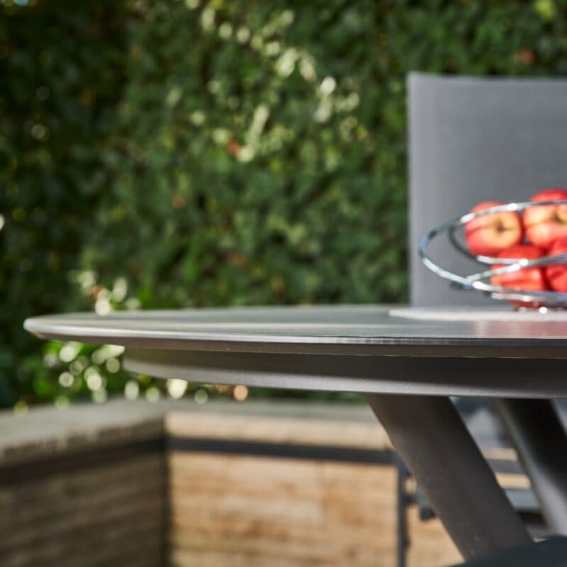 CASA DOMA "Mineo/Perano" Gartenmöbel-Set 5-tlg., Gestelle Edelstahl anthrazit, Sitzfläche Sunproof® Sling schwarz/silber, Armlehnen Aluminium, Gartentisch mit HPL-Tischplatte