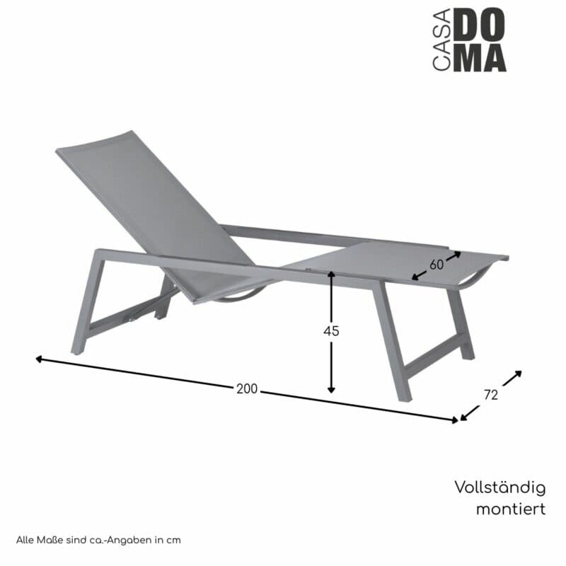 CASA DOMA "Mineo" Move Sonnenliege Sunproof, Armlehnen Teak/Aluminium, Maße in cm