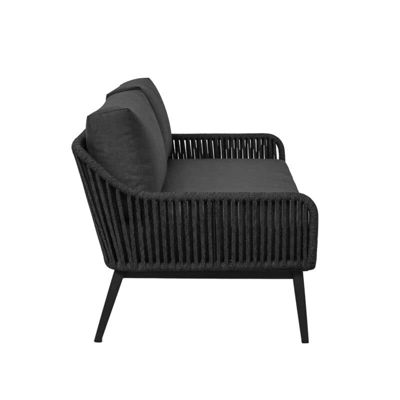 CASA DOMA "Ribera" 2-Sitzer Loungesofa L-Form, Vierkant-Beine Edelstahl anthrazit, Sitz Rope anthrazit (vertikal breit), Kissen Tuvatextil® Panama grafito