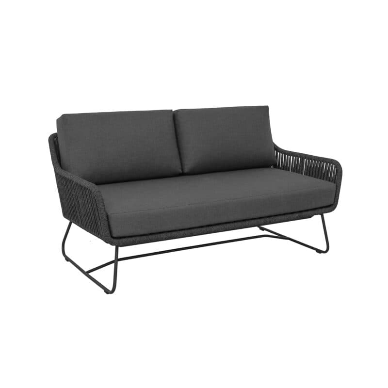 CASA DOMA "Ribera" 2-Sitzer Loungesofa L-Form, Kufengestell Edelstahl anthrazit, Sitz Rope anthrazit (vertikal breit), Kissen Tuvatextil® Panama grafito