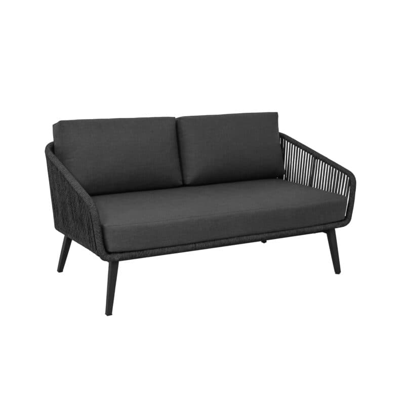 CASA DOMA "Ribera" 2-Sitzer Loungesofa Rundform, Vierkant-Beine Edelstahl anthrazit, Sitz Rope anthrazit (vertikal breit), Kissen Tuvatextil® Panama grafito