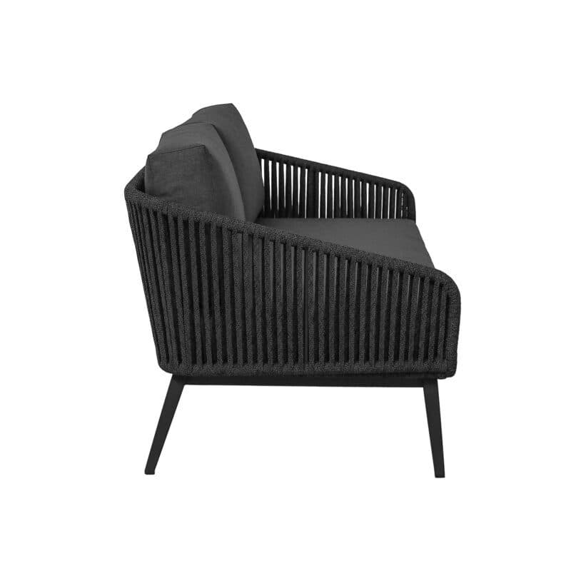 CASA DOMA "Ribera" 2-Sitzer Loungesofa Rundform, Vierkant-Beine Edelstahl anthrazit, Sitz Rope anthrazit (vertikal breit), Kissen Tuvatextil® Panama grafito