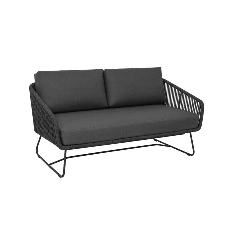 CASA DOMA "Ribera" 2-Sitzer Loungesofa Rundform, Kufengestell Edelstahl anthrazit, Sitz Rope anthrazit (vertikal breit), Kissen Tuvatextil® Panama grafito