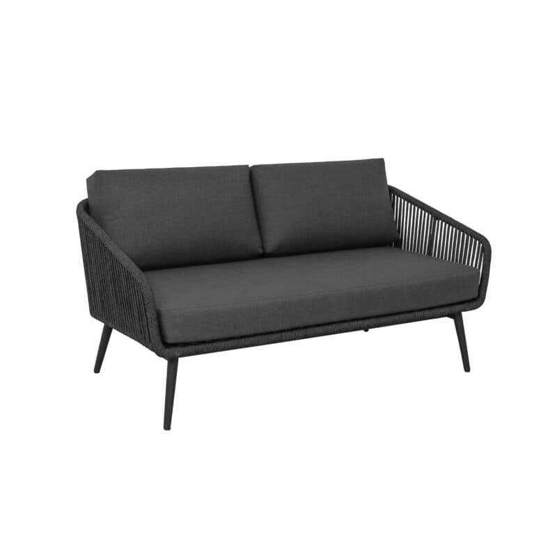 CASA DOMA "Ribera" 2-Sitzer Loungesofa Rundform, Rundrohr-Beine Edelstahl anthrazit, Sitz Rope anthrazit (vertikal breit), Kissen Tuvatextil® Panama grafito