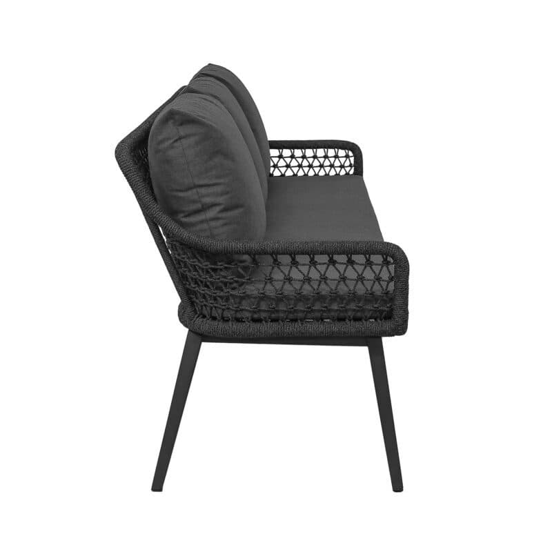 CASA DOMA "Ribera" Diningbank L-Form, Vierkant-Beine Edelstahl anthrazit, Sitz Rope anthrazit (Knoten), Kissen Tuvatextil® Panama grafito