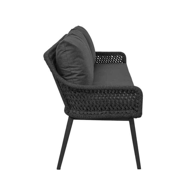 CASA DOMA "Ribera" Diningbank L-Form, Vierkant-Beine Edelstahl anthrazit, Sitz Rope anthrazit (Raute), Kissen Tuvatextil® Panama grafito