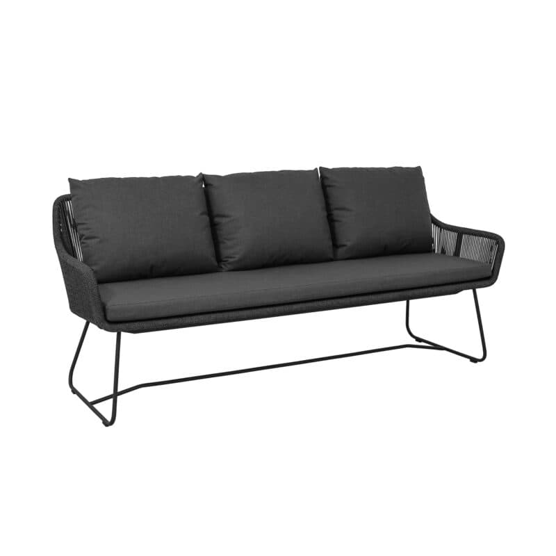 CASA DOMA "Ribera" Diningbank L-Form, Kufengestell Edelstahl anthrazit, Sitz Rope anthrazit (vertikal rund), Kissen Tuvatextil® Panama grafito