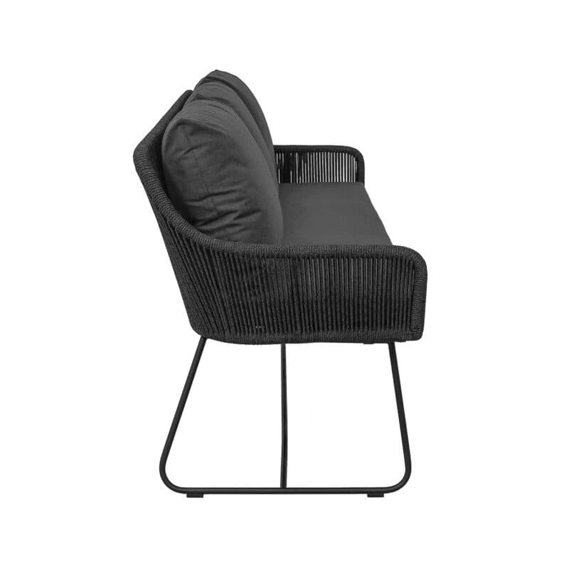 CASA DOMA "Ribera" Diningbank L-Form, Kufengestell Edelstahl anthrazit, Sitz Rope anthrazit (vertikal rund), Kissen Tuvatextil® Panama grafito