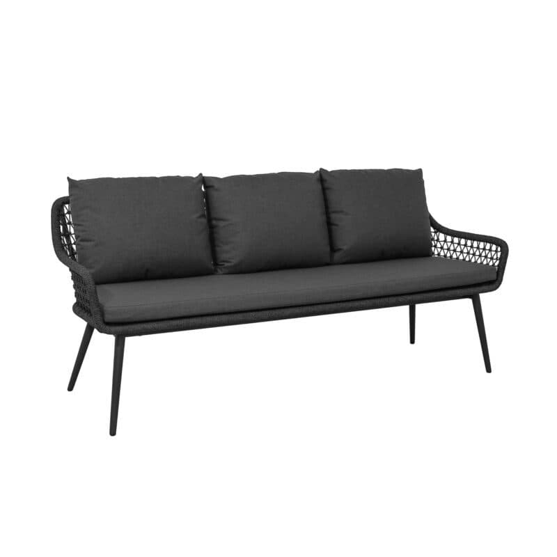 CASA DOMA "Ribera" Diningbank L-Form, Rundrohr-Beine Edelstahl anthrazit, Sitz Rope anthrazit (Knoten), Kissen Tuvatextil® Panama grafito