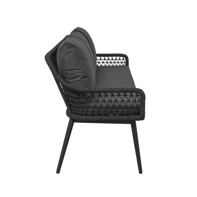 CASA DOMA "Ribera" Diningbank L-Form, Rundrohr-Beine Edelstahl anthrazit, Sitz Rope anthrazit (Knoten), Kissen Tuvatextil® Panama grafito